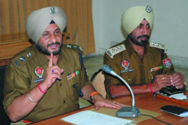 SSP Ravcharan Singh Brar addressing media in Bathinda on Wednesday.