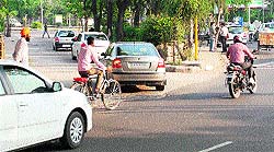 A slip road at Sector 7/8 lights in Panchkula