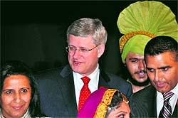 Canadian Prime Minister Stephen Harper at Deluxe Dhaba in Sector 28, Chandigarh, on Wednesday
