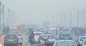 A blanket of fog covered Rajpath near India Gate in New Delhi on Wednesday. 