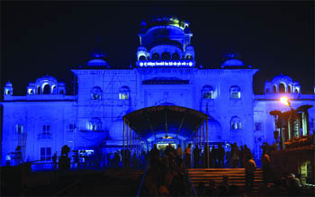 Gurdwara Bangla Sahib illuminated in blue colour for diabetes awareness under the ongoing campaign 'Sanofi Diabetes Blue Fortnight 2012' where the four major  religions of the country are coming together to fight against diabetes, which has affected more than 60 million people in India. 