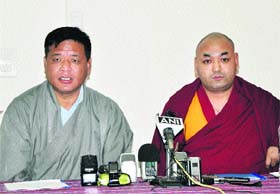 Penpa Tsering, Speaker, Tibetan Government-in-Exile, addresses mediapersons in McLeodganj on Wednesday