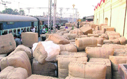 Parcels meant for various destinations in the country lie scattered on a platform at the Ludhiana railway station. Photo: Inderjeet Verma