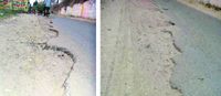 A potholed road under the Doraha flyover. photos by writer