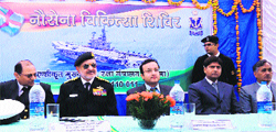 Naval Chief Admiral VK Joshi at the inauguration of a medical camp at Ranikhet on Thursday. A Tribune photograph