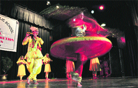Schoolchildren perform during the annual prize distribution function of the Laureate Public School at the Gaiety Theatre in Shimla on Thursday.