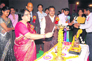 Sumedha Kataria, Additional Deputy Commissioner, Kurukshetra, inaugurates a cultural programme organised by Shri Krishan Institute of Engineering and Technology (SKIET), Kurukshetra, by lighting the traditional lamp. 