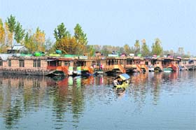 A view of houseboats in the Dal Lake in Srinagar