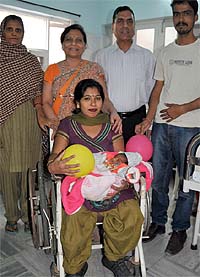 Kiran Sharma and her new-born baby girl at Madaan Nursing Home on Friday