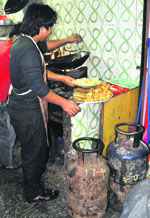 An LPG cylinder being used at the rehri market in Sector 15, Chandigarh.
