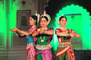 Artistes perform Odissi dance at Virasat in Dehradun.