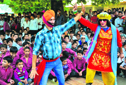 Bhand Pather artistes perform during an open air show in Srinagar. Photo: Yawar Kabli
