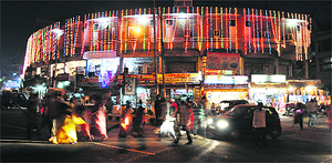Shops decorated with lights in Jammu ahead of Divali.