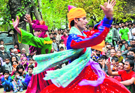 Bhaand Pather artists perform in Srinagar on Friday. 