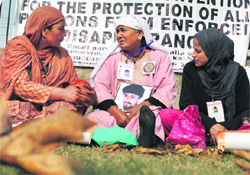 Relatives of missing persons protest in Srinagar on Saturday. Photo: Amin War
