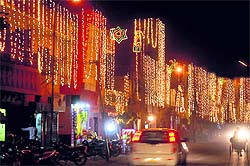 Illuminated houses and shops ahead of Divali on the Ladowali Road in Jalandhar