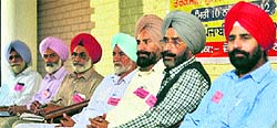 Members of the Taraksheel Society during a press conference at the Punjabi Bhawan in Ludhiana on Saturday