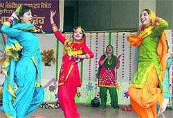 Students present a dance item during a function at Master Tara Singh Memorial College for Women in Ludhiana on Saturday