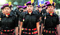 Members of Virangana, special woman force of the Assam Police, during introduction of the force in Guwahati