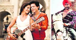 Shah Rukh Khan and Katrina Kaif in Jab Tak Hai Jaan! and Ajay Devgn in Son of Sardaar