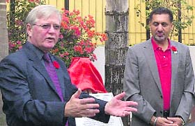 Consul General of Canada Scot Slessor with the countrys Minister of State for Sports Bal Gosal at Slessors offical residence.