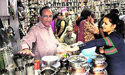 Residents buy utensils on Dhanteras in Jalandhar on Sunday
