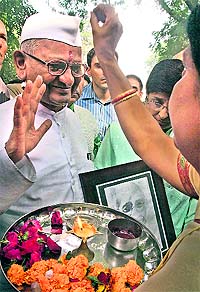 Anna Hazare at the inauguration of his new office in New Delhi on Sunday