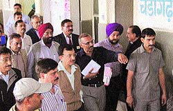 Northern Railways Division Manager VK Gupta, with a team of railway officials, inspects the Chandigarh Railway Station on Monday