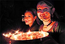 Girls all decked up for Divali in Dehradun on Monday