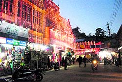The beautifully decorated Kulri market in Mussoorie on Monday