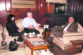 Members of the United States Forest Service interact with DG, ICFRE, VK Bahuguna, in Dehradun on Monday