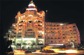 A day ahead of Divali, an illuminated Guru Nanak Mission Gurdwara presents a delightful view to the passersby in Jalandhar on Monday