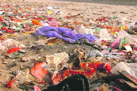 Polythene bags and garbage dumped in Sidhwan Canal in Ludhiana.