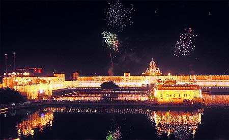 Fireworks on display at the Golden Temple during Divali celebrations in Amritsar on Tuesday night