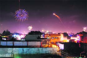 The skyline of Dehradun on Divali night