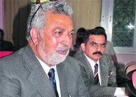 Taj Mohiuddin addresses the media in Jammu