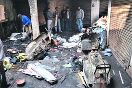 The shop that got gutted in fire at MBD Market in Jalandhar on Divali night.