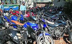 Bikes seized in the wake of violation of traffic norms, lying at the traffic police headquarters