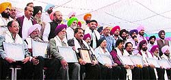 Eminent city personalities honoured at a function to celebrate Baba Vishvakarma Day on Gill Road in Ludhiana on Wednesday