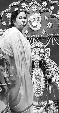 West Bengal CM Mamata Banerjee during Kali Puja at her residence in Kolkata on Tuesday.