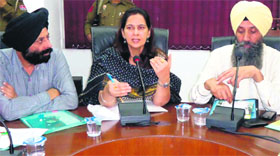 Chief Parliamentary Secretary, Health, Dr Navjot Kaur Sidhu addresses a meeting at Civil Hospital in Amritsar on Thursday.