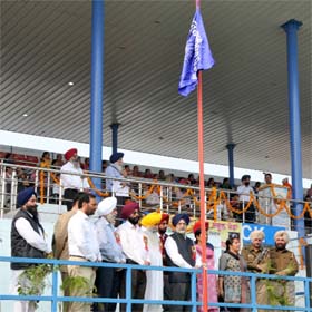 Education Minister Sikandar Singh Maluka (in blue turban) at the inaugural ceremony of the 58th Punjab School Games for the Under-19 category at the sports stadium in Bathinda on Thursday