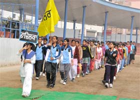 Students take part in the march past