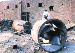 The factory premises in the Industrial Area, Phase II, Panchkula, where the boiler blast took place on Thursday; and (inset) the victim, Ram Dheer. 