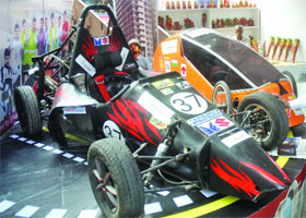 A Formula-1 car at Haryana pavilion during the trade fair at Pragati Maidan in New Delhi on Thursday.