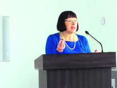 Pamela Wilkinson, deputy headmistress of St. Francis College, United Kingdom, addresses a workshop on Mind Mapping for the staff of Unison World School in Dehradun on Thursday.