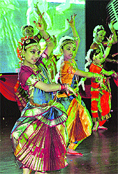 Students of Tansen Sangeet Mahavidyalaya perform during a dance competition in Gurgaon.
