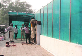 Workers give final touches to the pedestrian underpass opposite the Mini Secretariat in Ludhiana on Thursday.