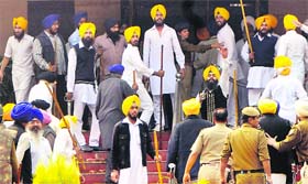 Members of the DSGMC task force outside Gurdwara Rakabganj Sahib in New Delhi