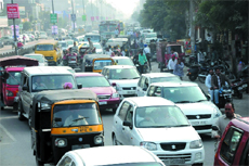 Over the years, the vehicular population on the city roads has grown by leaps and bounds. A view of the busy Fauji Chowk in Bathinda.